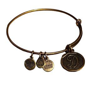 Alex and Ani Initial D Monogram Bracelet Gold Tone Adjustable Charms Bangle